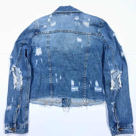 Pistola Distressed Cropped Denim Jacket Medium Raw Hem - Picture 2 of 9